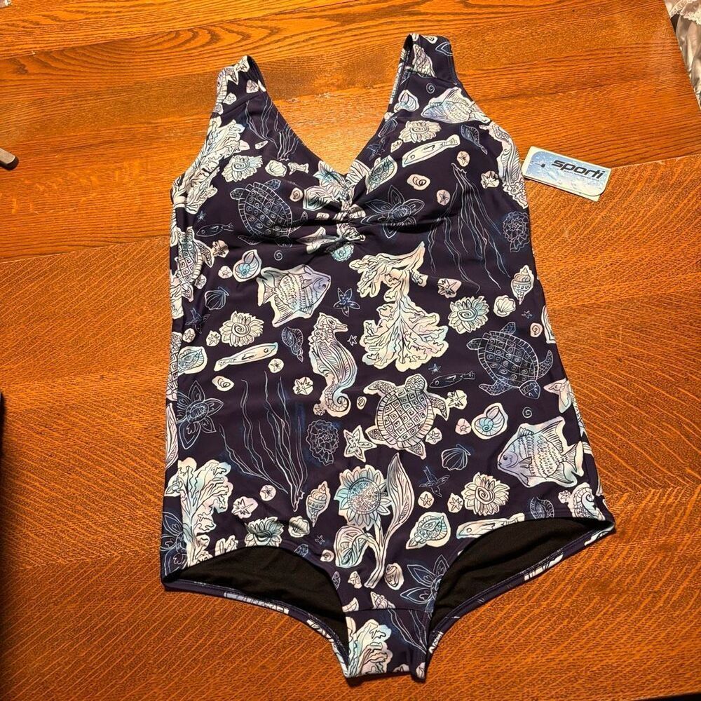Sporti Plus18W Neptune's Reef Conservative Printed Girl Leg One Piece Swimsuit